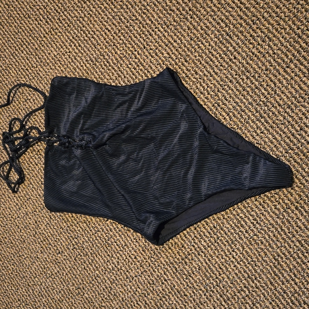 Tobi ribbed halter neck strapless high legged swimsuit one piece black bathing